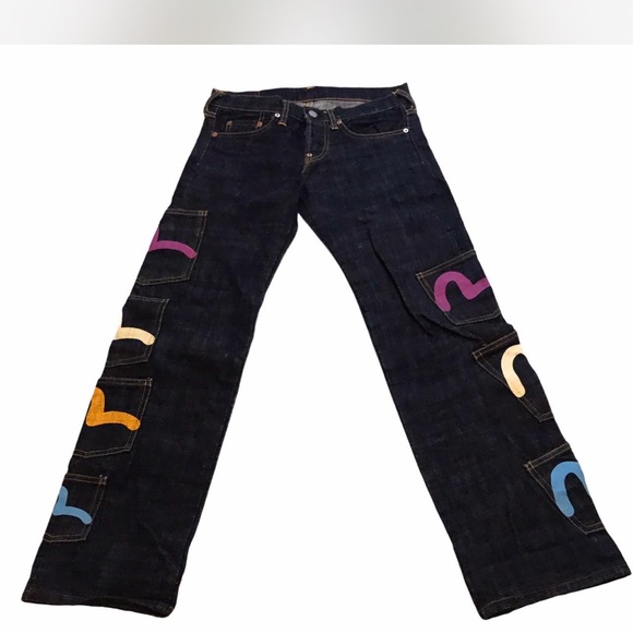🔥 Painted Evisu Donna Multipocket Jeans 🔥 - Picture 2 of 7